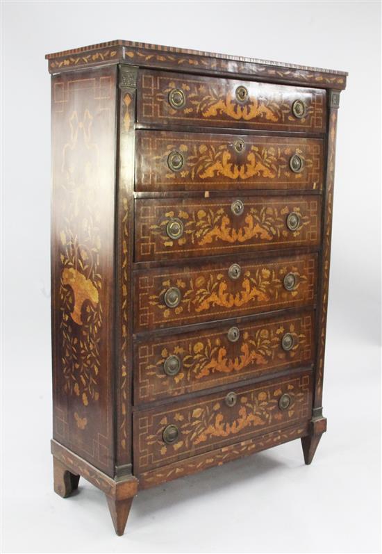 An early 19th century Dutch marquetry inlaid semanier, W.3ft 2.5in.